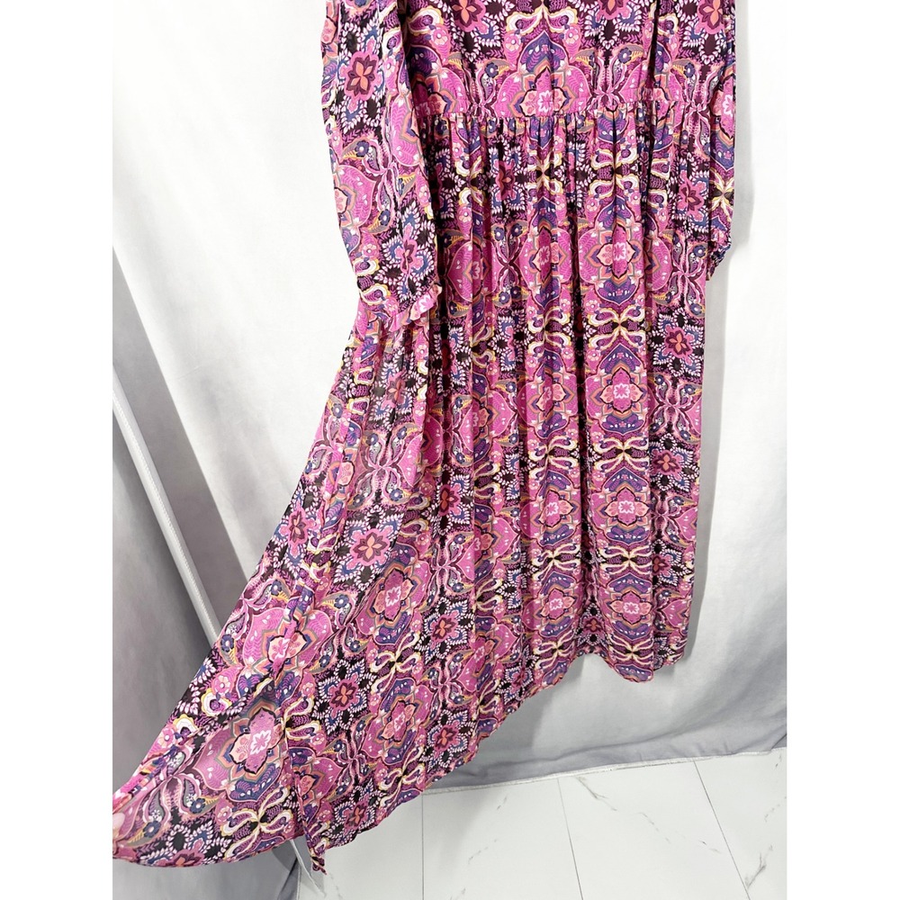 Lane Bryant Cold Shoulder Lace Trim Pink Paisley Maxi Dress Women's Size 18 - Picture 4 of 13
